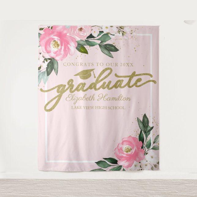 Tenture Fond de scène de remise de diplômes floral fuchsia (Devant)