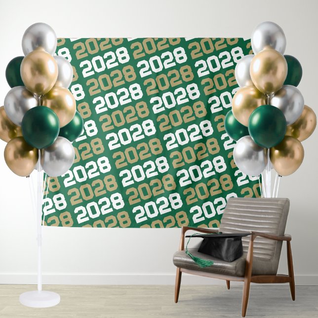 Tenture Fond de scène de remise de diplômes vert et or ann (Green and Gold Repeating Class Year Graduation Party Backdrop)