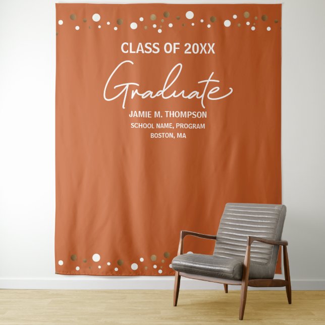 Tenture Fond de scène d'école Orange Or classe Confetti po (En situation)