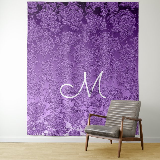Tenture Fond de scène élégant lavande violet blanc monogra (En situation)