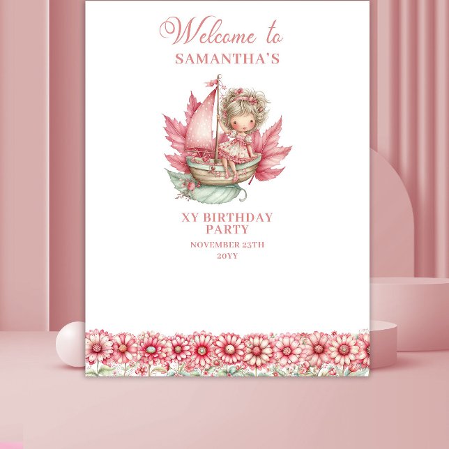 Tenture Fond de scène Fantaisiste Fleurs de Fée pour 5ème  (Whimsical Fairy Flowers 5th Birthday Backdrop)