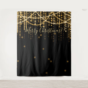 Tenture Fond de scène Joyeux Noël Fête Or Guirlandes Lumin