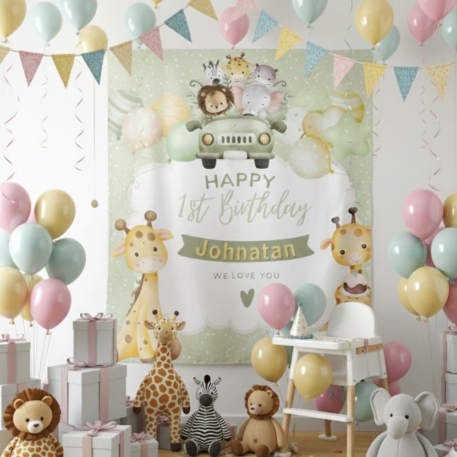 Tenture Fond de scène pastel de la jungle pour 1er anniver (Créateur téléchargé)