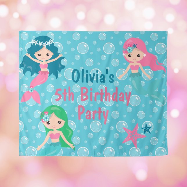 Tenture Fond de scène personnalisé pour fête d'anniversair (Mermaid Birthday Party Backdrop Personalized
)