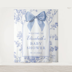 Tenture Fond de scène photo pour baby shower avec nœud ble