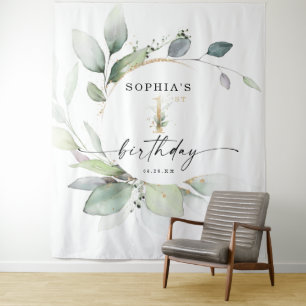 Tenture Fond de scène pour 1er anniversaire à motif de ver