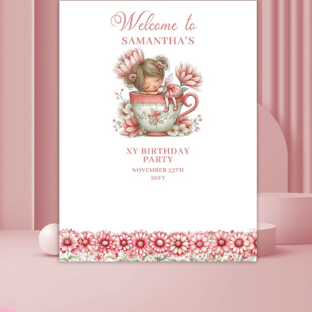 Tenture Fond de scène pour 1er anniversaire Fée mignonne a (Cute Fairy Pastel Floral 1st Birthday Backdrop)
