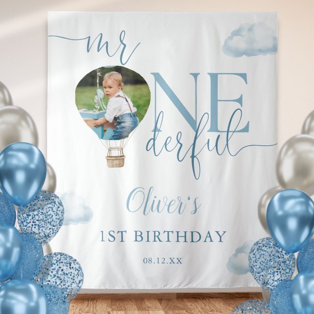 Tenture Fond de scène pour 1er anniversaire Mr Onederful P (Mr Onederful Photo Balloon 1st Birthday Backdrop)
