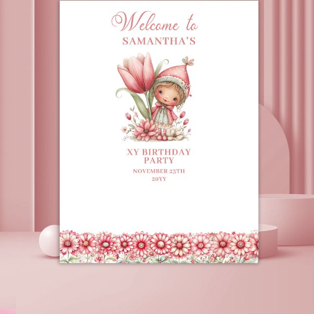 Tenture Fond de scène pour 3ème anniversaire Fée Mignonne  (Blush Cute Fairy Floral 3rd Birthday Backdrop)