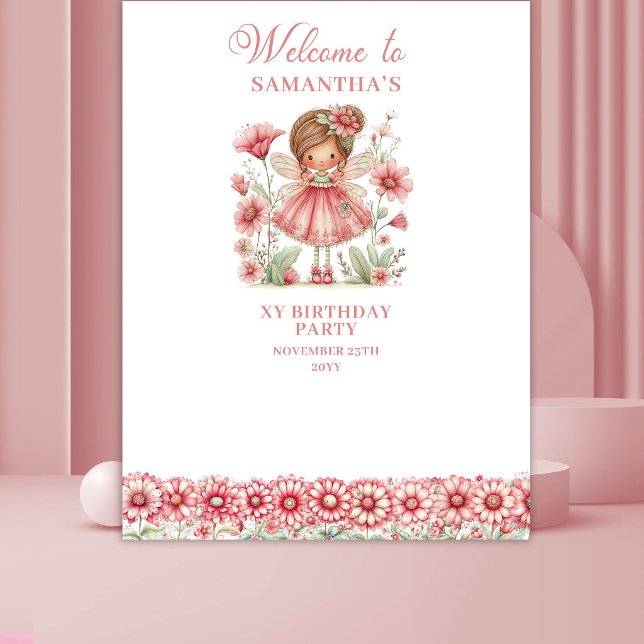Tenture Fond de scène pour 3ème anniversaire Fleurs de fée (Blush Magical Fairy Flowers 3rd Birthday Backdrop)