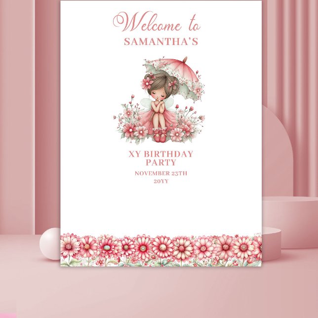 Tenture Fond de scène pour 5ème anniversaire Floral Fairy  (Floral Fairy Blush Cute 5th Birthday Backdrop)