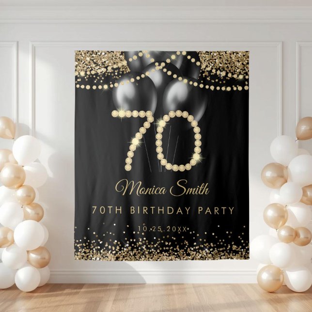 Tenture Fond de scène pour 70e anniversaire Elegant Gold D (Gold Diamonds 70th Birthday Party Backdrop)