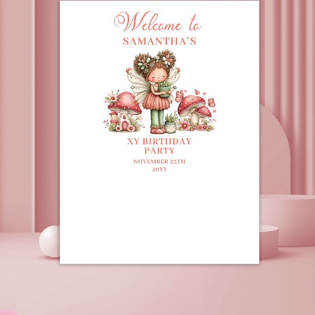 Tenture Fond de scène pour anniversaire de fille, fleurs r (Enchanted Fairy Pink Floral Girl Birthday Backdrop)