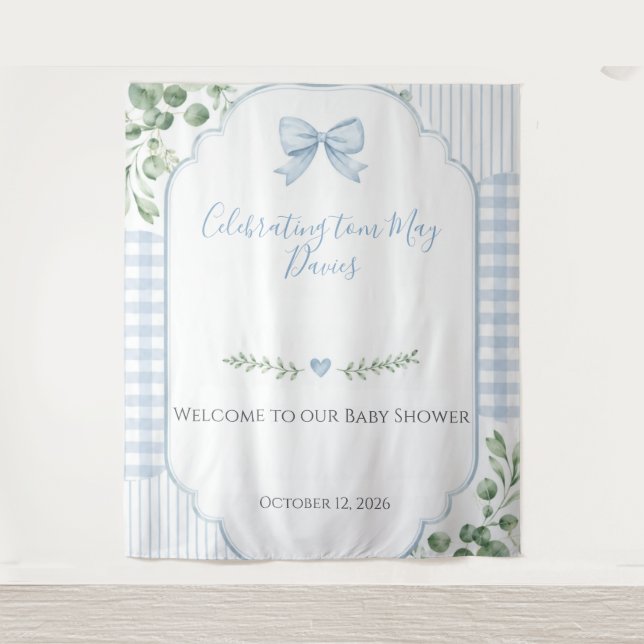 Tenture Fond de scène pour Baby Shower avec gingham et rub (Devant)