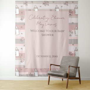 Tenture Fond de scène pour Baby Shower fille rose poussiér