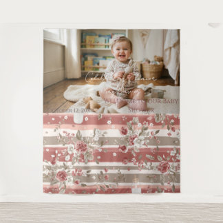 Tenture Fond de scène pour Baby Shower fille rose poussiér