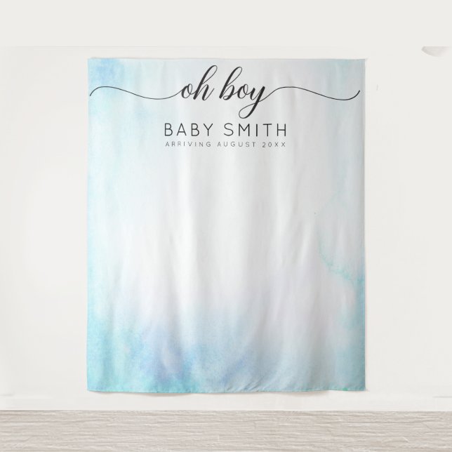 Tenture Fond de scène pour Baby Shower Oh Boy Blue Welcome (Devant)