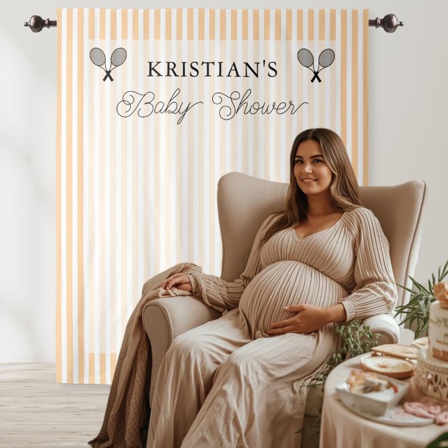 Tenture Fond de scène pour baby shower sur le thème du ten (orange and white strip tennis theme baby shower photo backdrop tapestry decor)