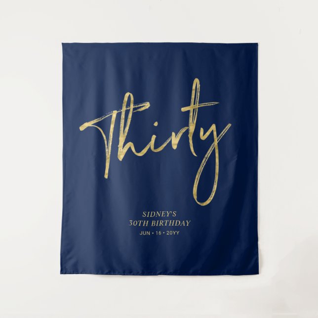 Tenture Fond de scène pour fête d'anniversaire 30 ans bleu (Devant)