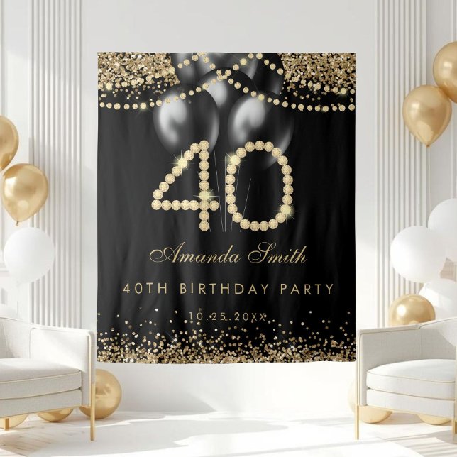 Tenture Fond de scène pour fête d'anniversaire 40 ans Eleg (Gold Diamonds 40th Birthday Party Backdrop)