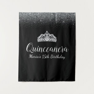 Tenture Fond de scène pour Quinceanera noir et argent pail