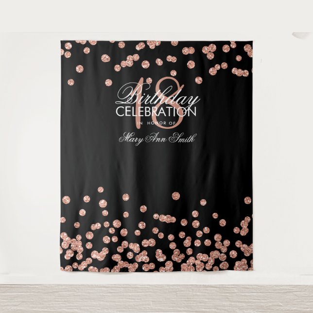 Tenture Fond de scène Rose Gold Noir Confettis 18e Anniver (Devant)