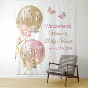 Tenture Fond de scène XL pour Baby Shower Fille Ballon en