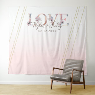 Tenture Fond de selfie rose pâle LOVE moderne pour mariage