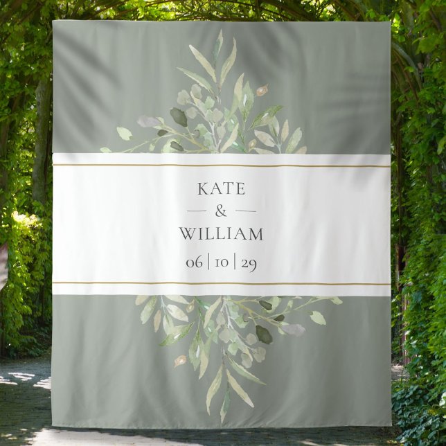 Tenture Fond de stand photo de mariage à la verdure vert s (Sage Green Greenery Wedding Photo Booth Backdrop)