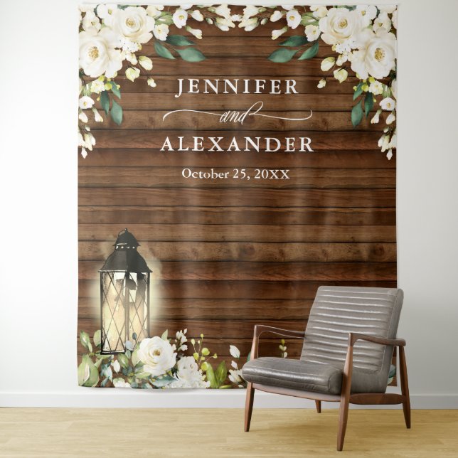 Tenture Fond de stand photo de mariage avec des roses blan (En situation)