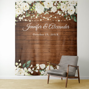 Tenture Fond de stand photo de mariage avec des roses blan