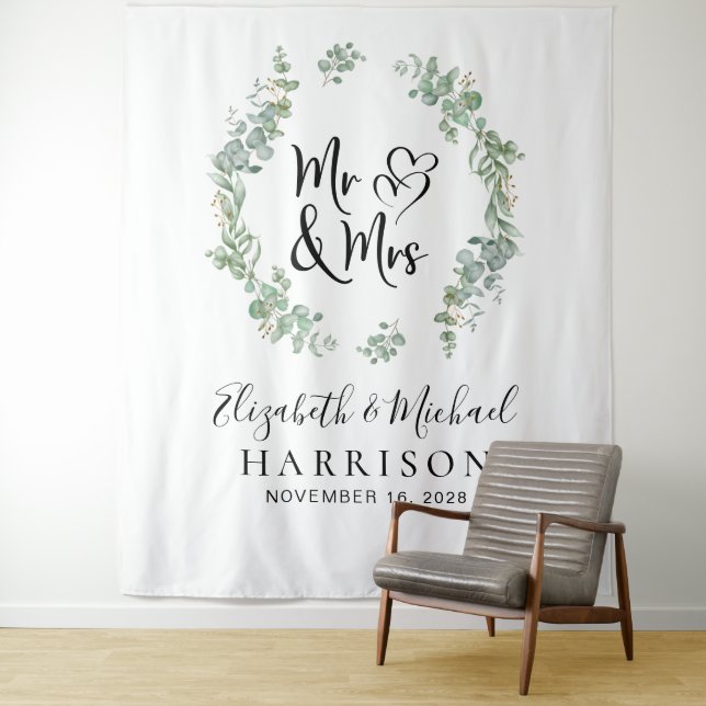 Tenture Fond de stand photo de mariage avec feuillage d'eu (En situation)