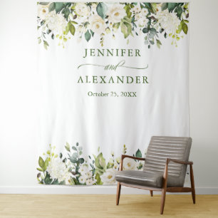 Tenture Fond de stand photo de mariage avec verdure et ros