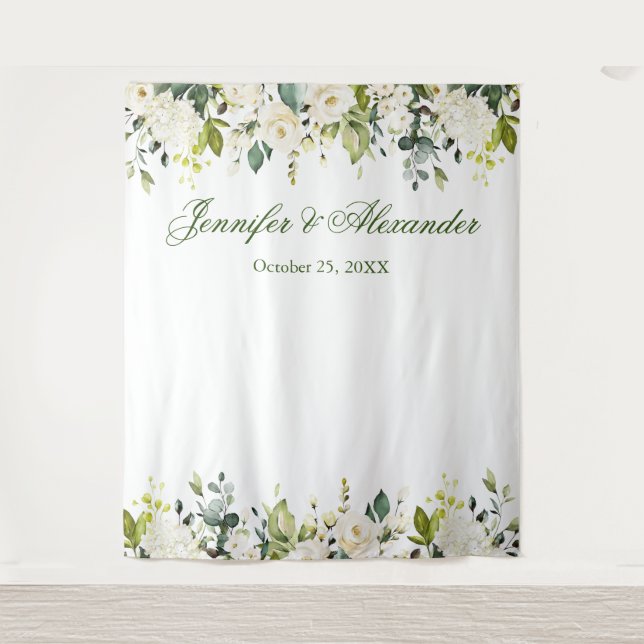 Tenture Fond de stand photo de mariage avec verdure et ros (Devant)