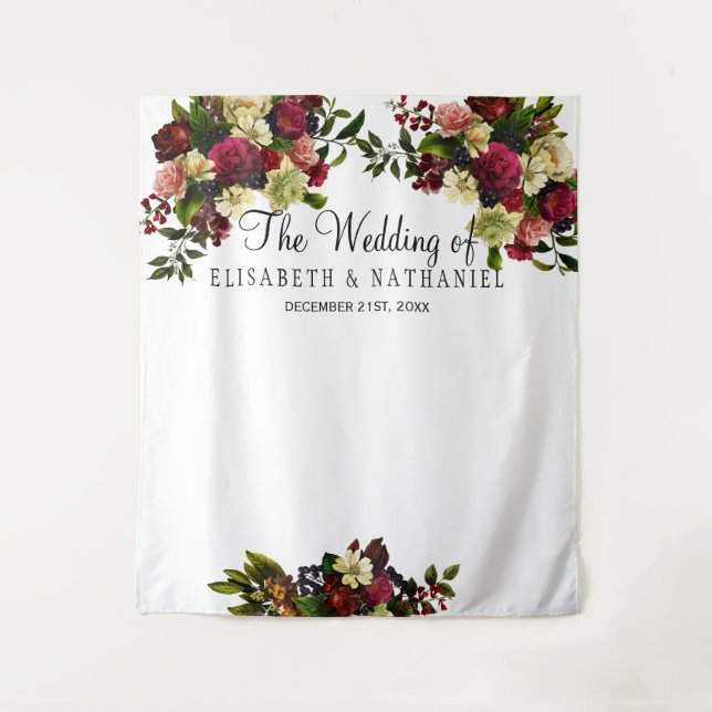 Tenture Fond de stand photo de mariage chic floral bordeau (Devant)