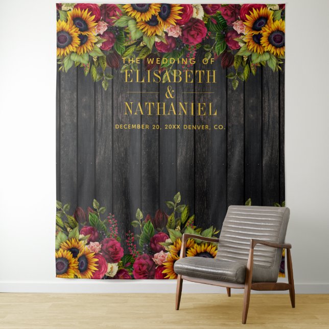 Tenture Fond de stand photo de mariage en bois floral rust (En situation)