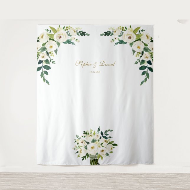 Tenture Fond de stand photo de mariage floral blanc charma (Devant)
