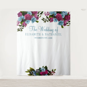 Tenture Fond de stand photo de mariage floral bleu poussié