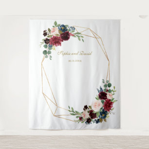 Tenture Fond de stand photo de mariage floral bordeaux or