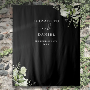 Tenture Fond de stand photo de mariage floral noir et blan