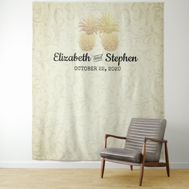 Tenture Fond de stand photo de mariage Moderne Gold Pineap (En situation)