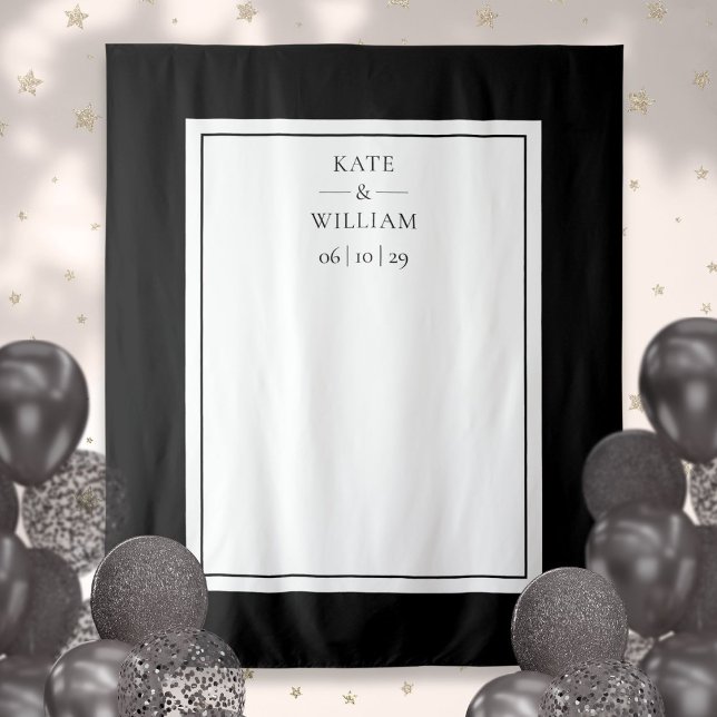 Tenture Fond de stand photo de mariage noir et blanc (Black And White Wedding Photo Booth Backdrop)