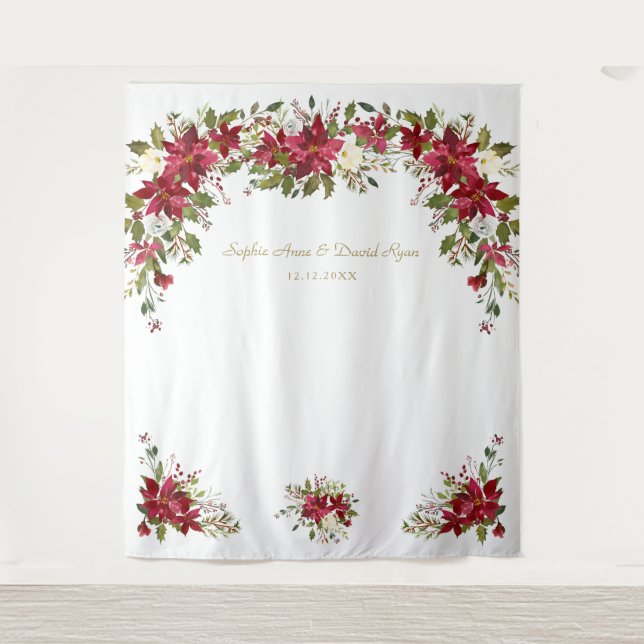 Tenture Fond de stand photo de mariage Red White Poinsetti (Devant)