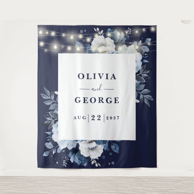 Tenture Fond de stand photo floral à cordon bleu marine (Devant)