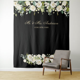 Tenture Fond de stand photo mariage Fleurs blanches Noir