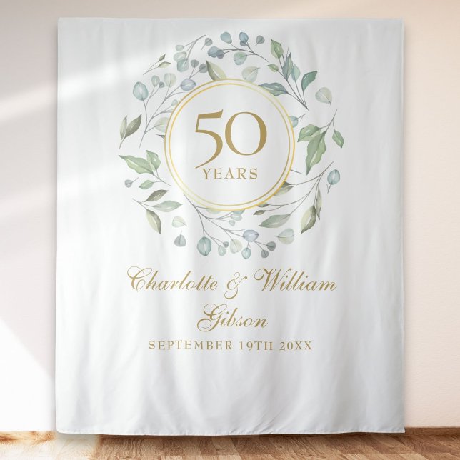 Tenture Fond de stand photo pour le 50e anniversaire de ma (Greenery 50th Anniversary Photo Booth Backdrop)