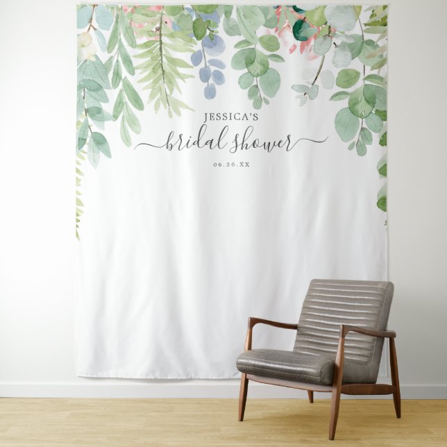 Tenture Fond de stand pour Baby Shower 'Soft Greenery' Pho (En situation)