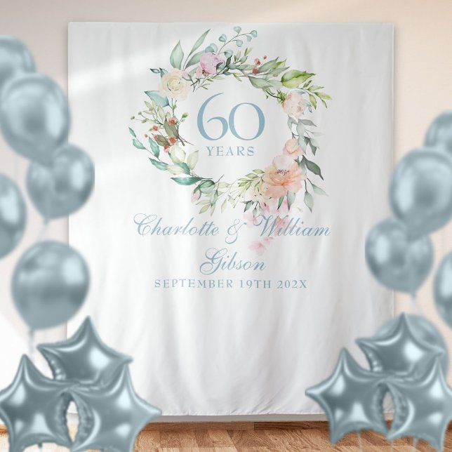 Tenture Fond de stand pour photomaton 60e anniversaire de  (Rose Garland 60th Anniversary Photo Booth Backdrop)