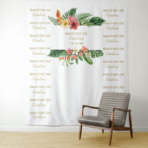 Tenture Fond de toile de Bautizo à fleurs tropicales en pa