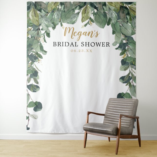 Tenture Fond de toile de douche de mariage - Eucalyptus -  (En situation)